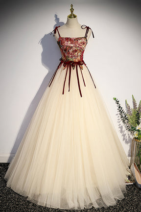 Elegant Tulle Embroidery Long Evening Dress, Off the Shoulder Party Dress