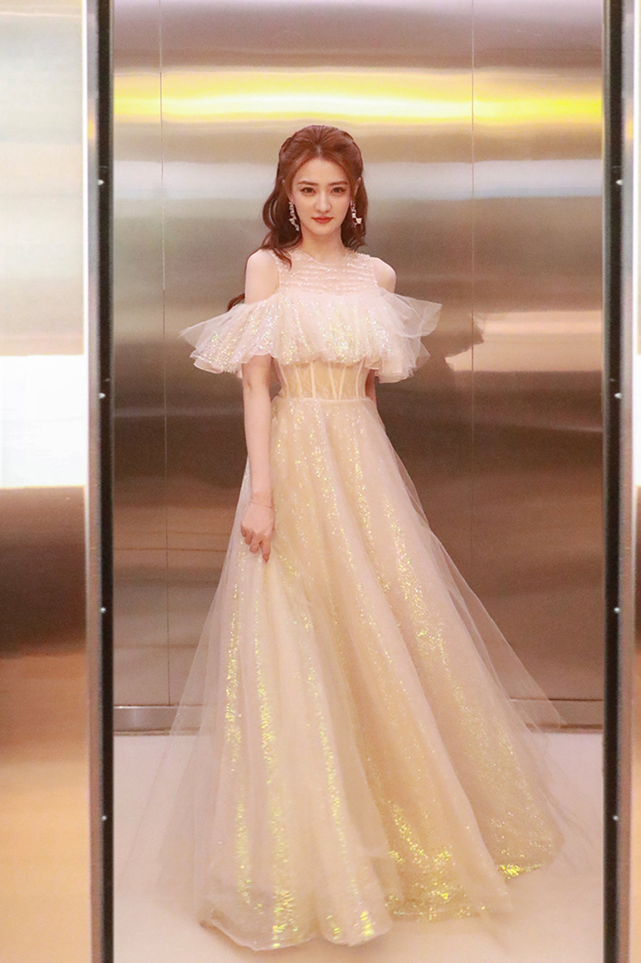 Cute Tulle Long Prom Dress, Shiny A-Line Evening Graduation Dress