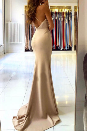 Mermaid V-Neck Long Prom Dress, Simple Backless Evening Party Dress