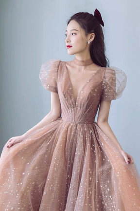 Cute Tulle Long Prom Dress with Bow, A-Line Evening Graduation Dress