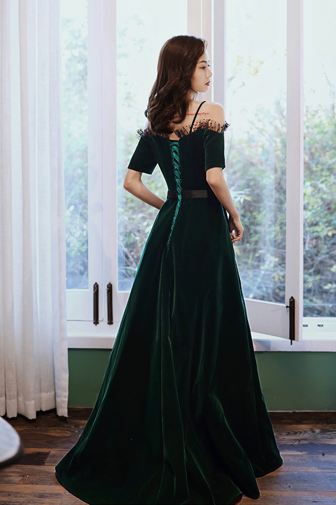 dark green graduation dress V Neck Emerald Prom with Train, V Neck Green Formal G jbydress Item Descriptions Green Velvet Long A-Line Prom