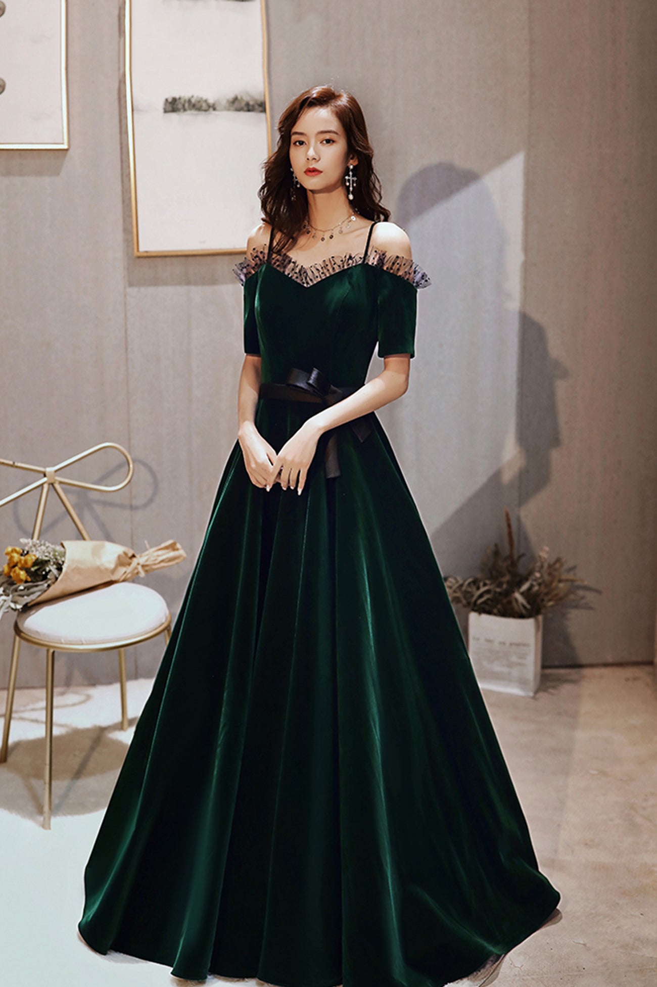 Green Velvet Gown Anarkali Sequins Suit Long Mexi Dress Designer Salwar  kameez | eBay