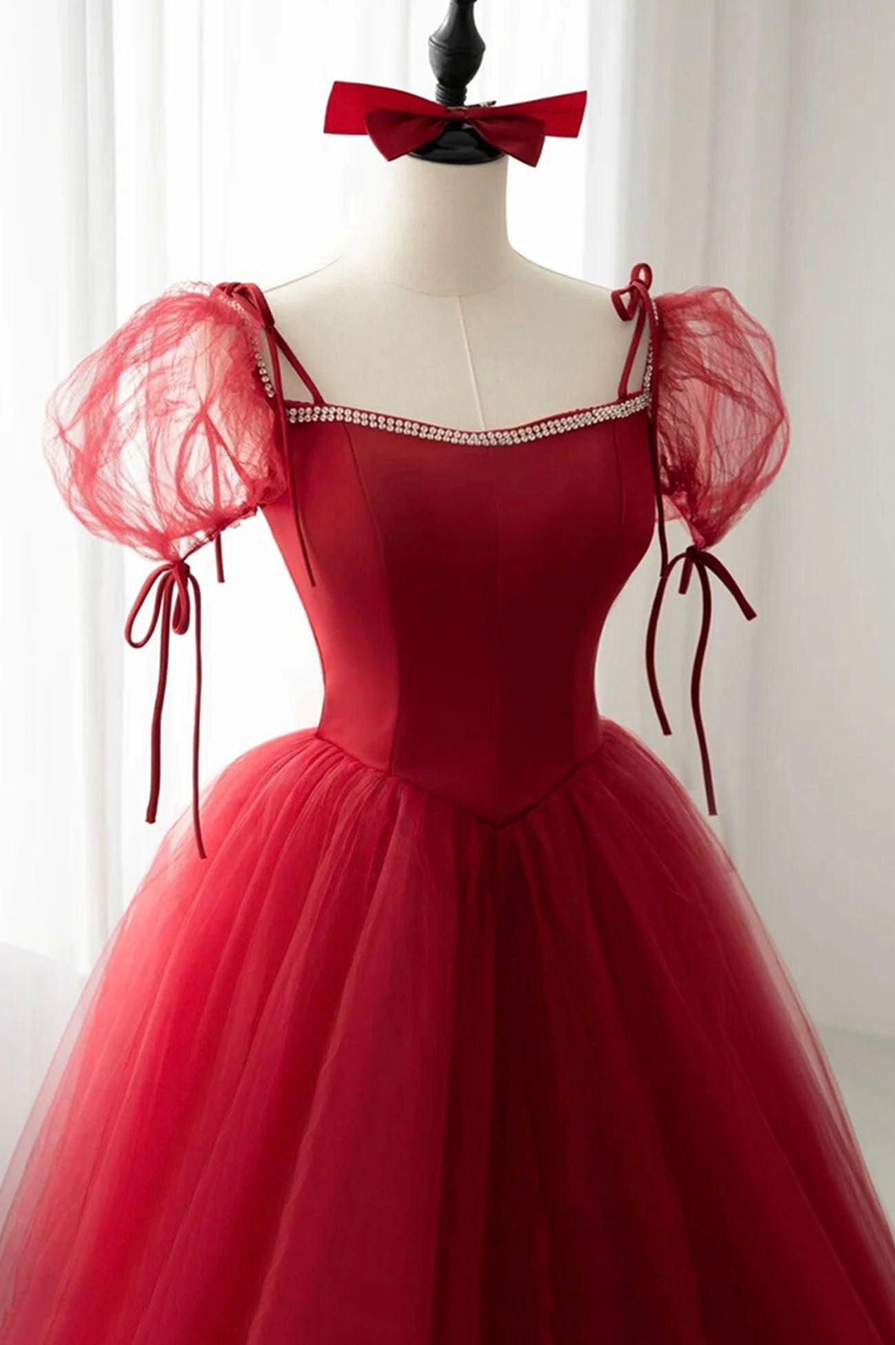 red short sleeve prom dress Red Starry Tulle Corset Short Sleeve Prom & Dance Dress