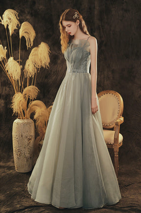 Cute Spaghetti Strap Tulle Long Formal Dress, A-Line Evening Party Dress