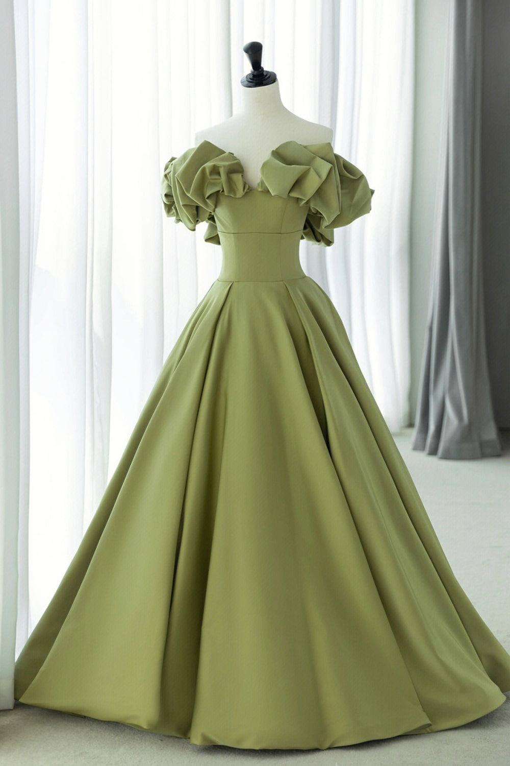 Green Satin Long Prom Dress, Green A-Line Evening Dress