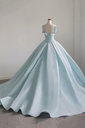 Blue Satin Long A-Line Formal Dress, Beautiful Blue Prom Evening Dress