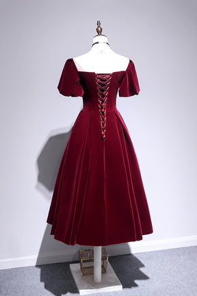 Burgundy Velvet Short Prom Dress, Cute A-Line Party Dress