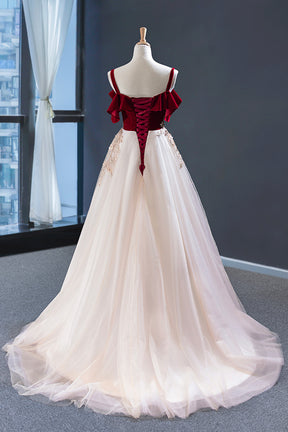 Burgundy Velvet Lace Long Prom Dress, A-Line Off Shoulder Evening Dres Burgundy Velvet Lace Long Prom Dress, A-Line Off Shoulder Evening Dres