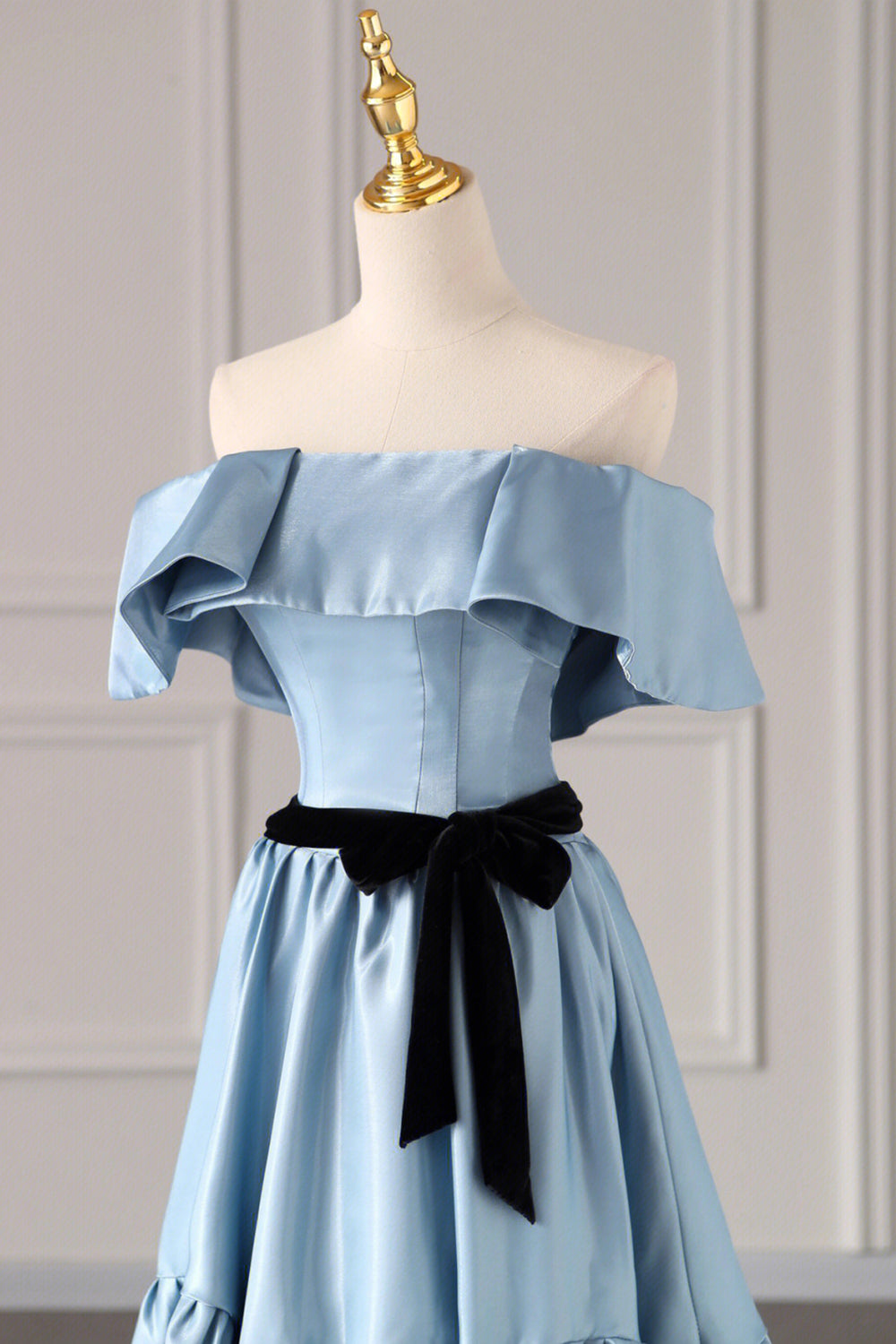 Blue Satin Long Formal Dress, Simple A-Line Strapless Prom Dress