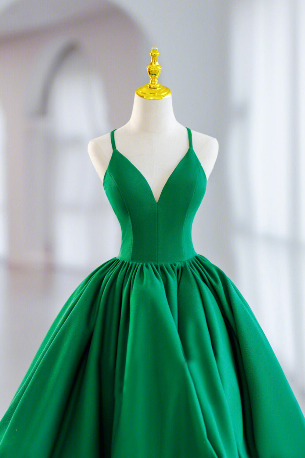 Green Satin Short A-Line Prom Dress, Green V-Neck Party Dress Green Satin Short A-Line Prom Dress, Green V-Neck Party Dress