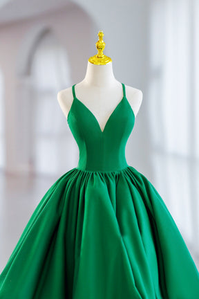 Green Satin Short A-Line Prom Dress, Green V-Neck Party Dress