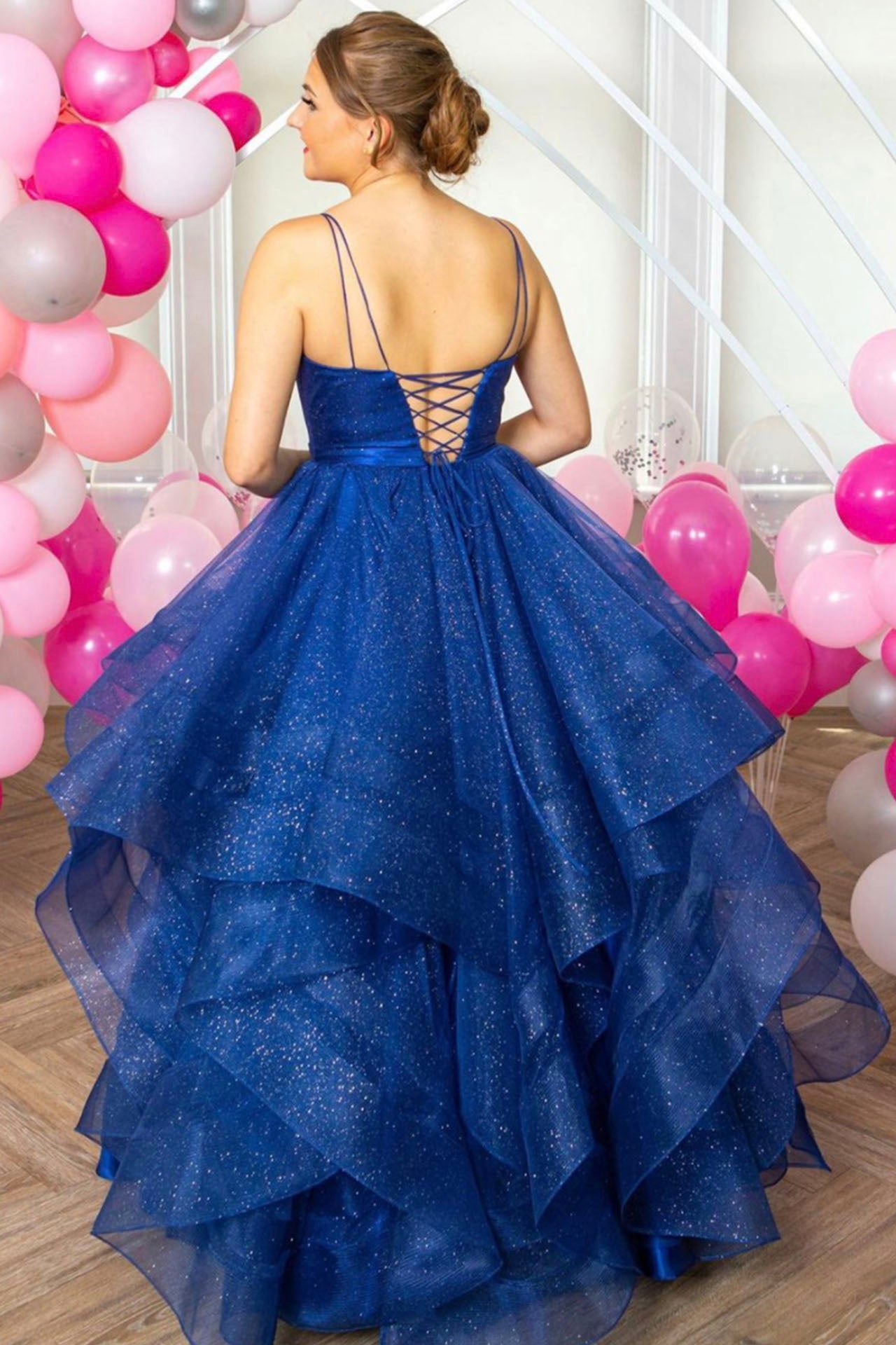 Blue Tulle Long A-Line Evening Dress, Blue Tulle Layers Long Formal Dress
