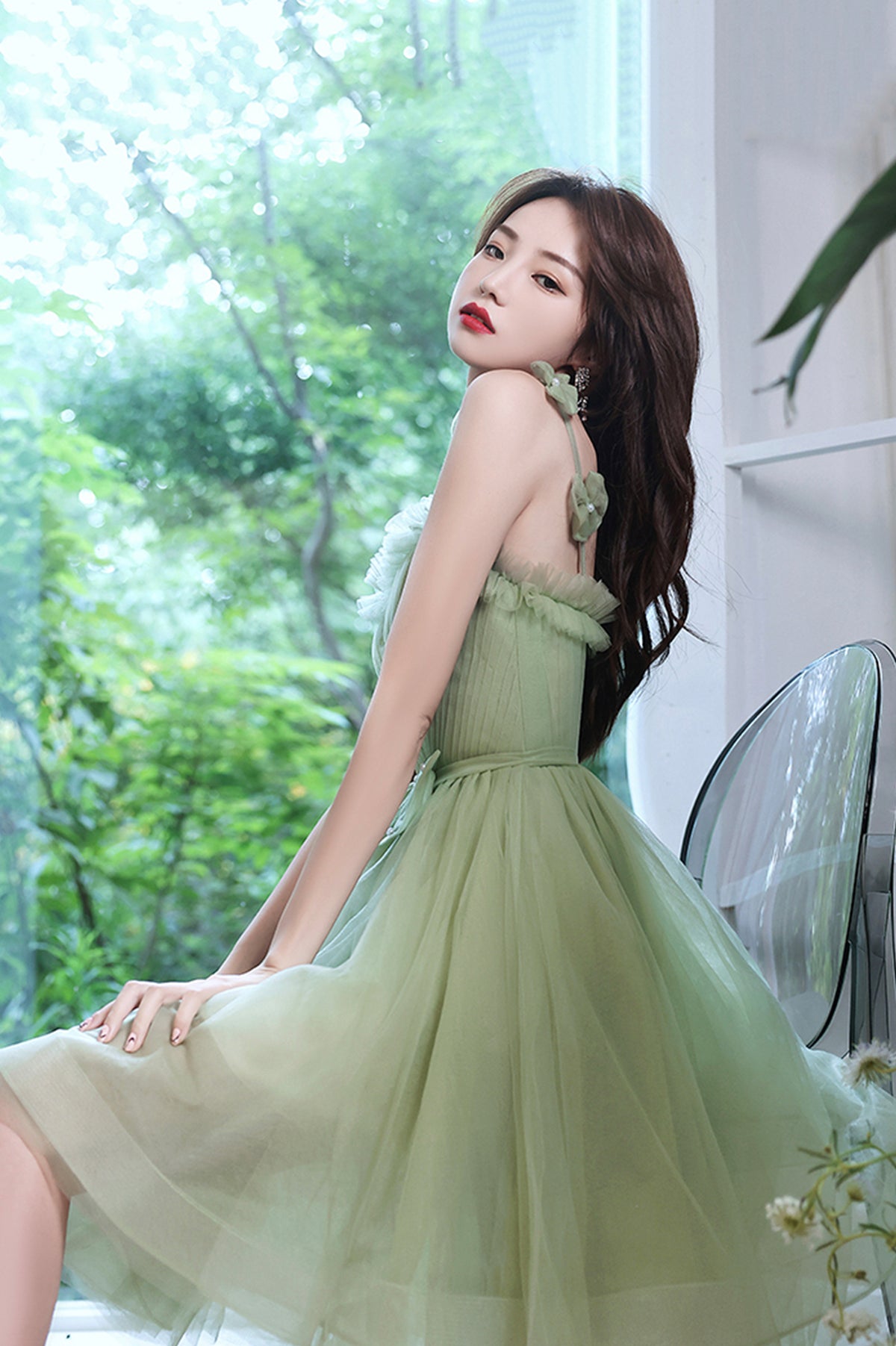 Lovely Green Short Tulle Party Dress, Green Homecoming Dress Evening Dress