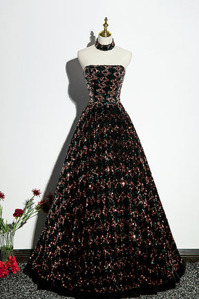 Stylish Sequins Long A-Line Prom Dress, Shiny Strapless Evening Dress