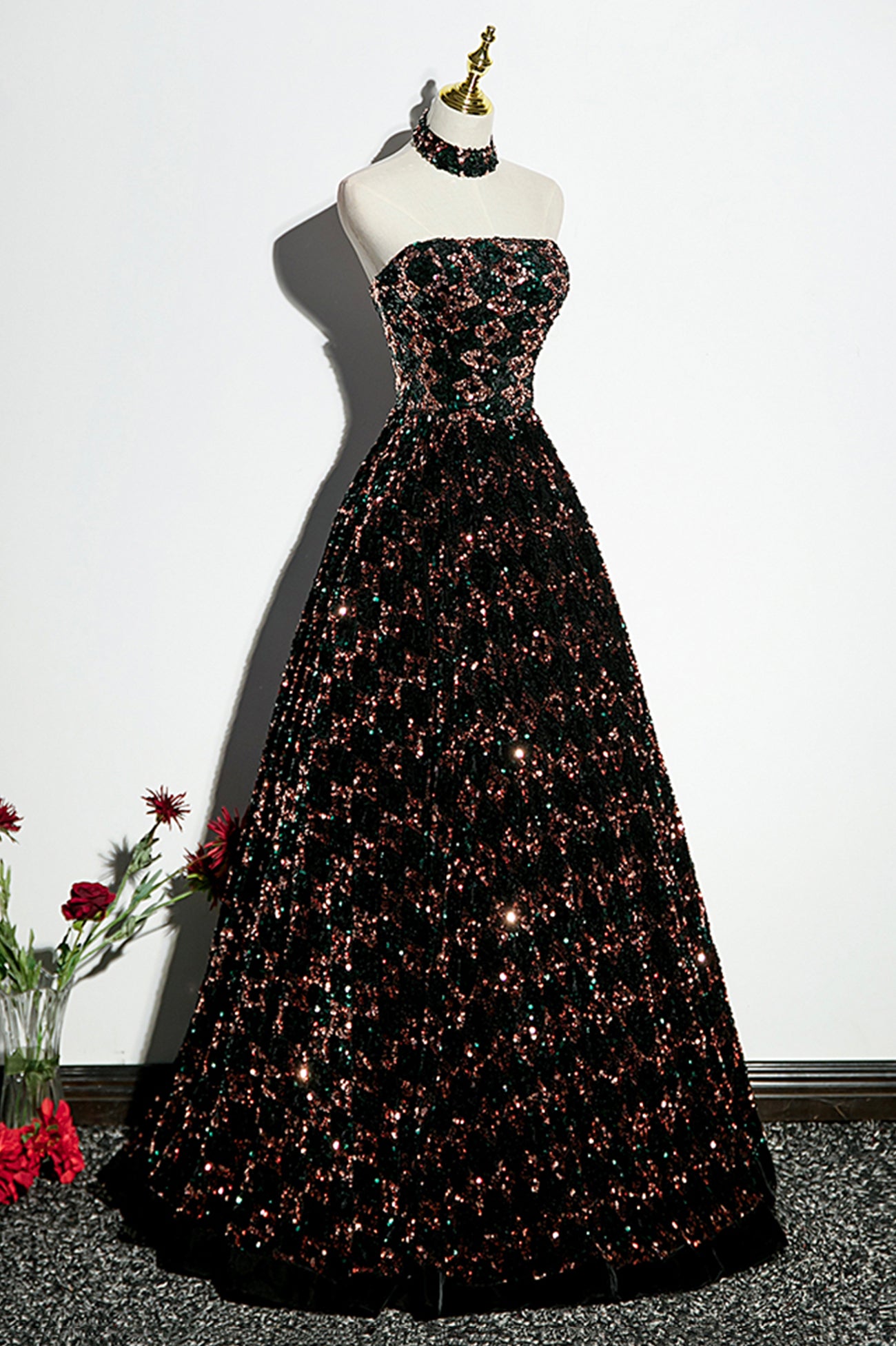 Stylish Sequins Long A-Line Prom Dress, Shiny Strapless Evening Dress