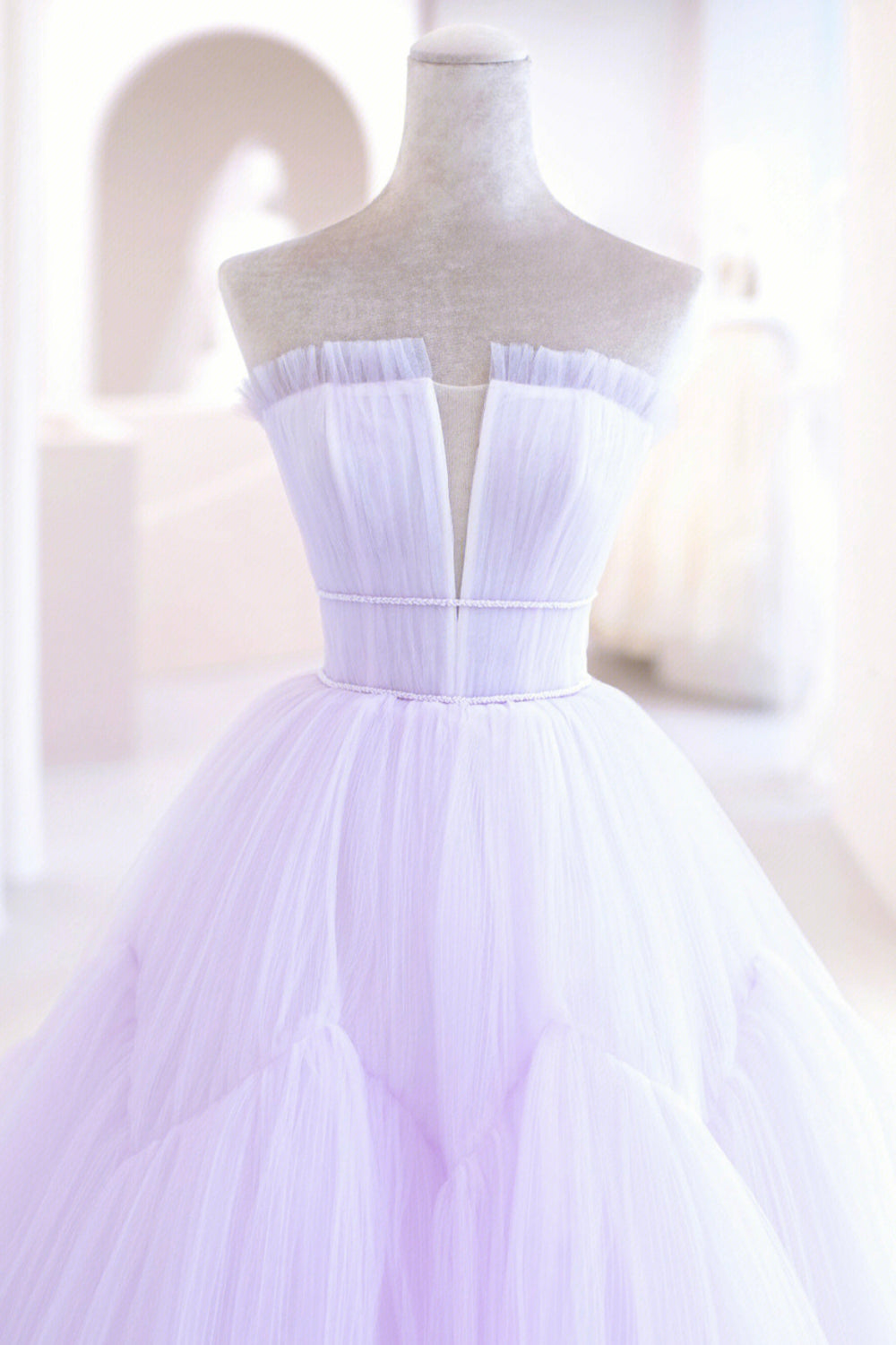 Purple Tulle Long A-Line Prom Dress, A-Line Strapless Evening Gown