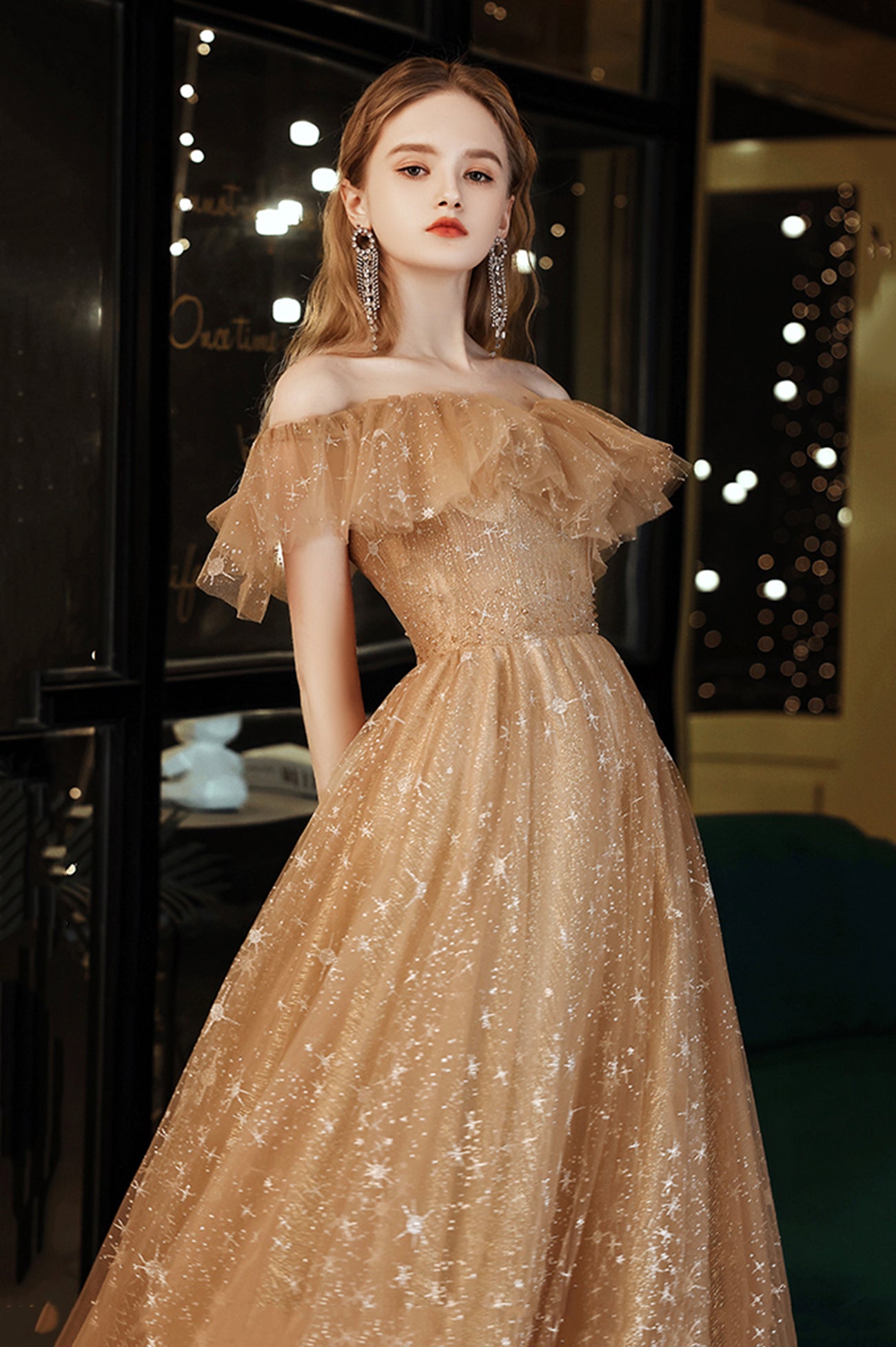 Cute Tulle Off the Shoulder Prom Dress, A-Line Tulle Graduation Dress