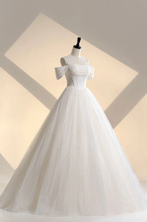 Unique Off the Shoulder Sparkly Tulle Wedding Dress