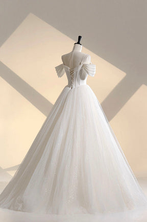 Unique Off the Shoulder Sparkly Tulle Wedding Dress