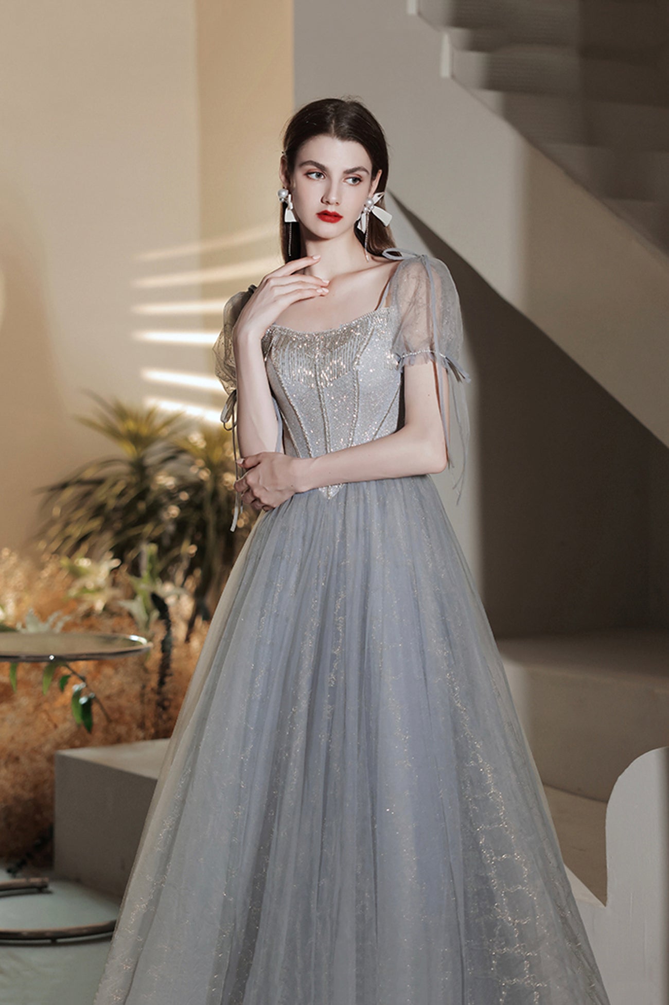 homecoming dress gray Sparkly Beads Short Grey Tulle Homecoming Dress With Beading Custom Size / As Picture