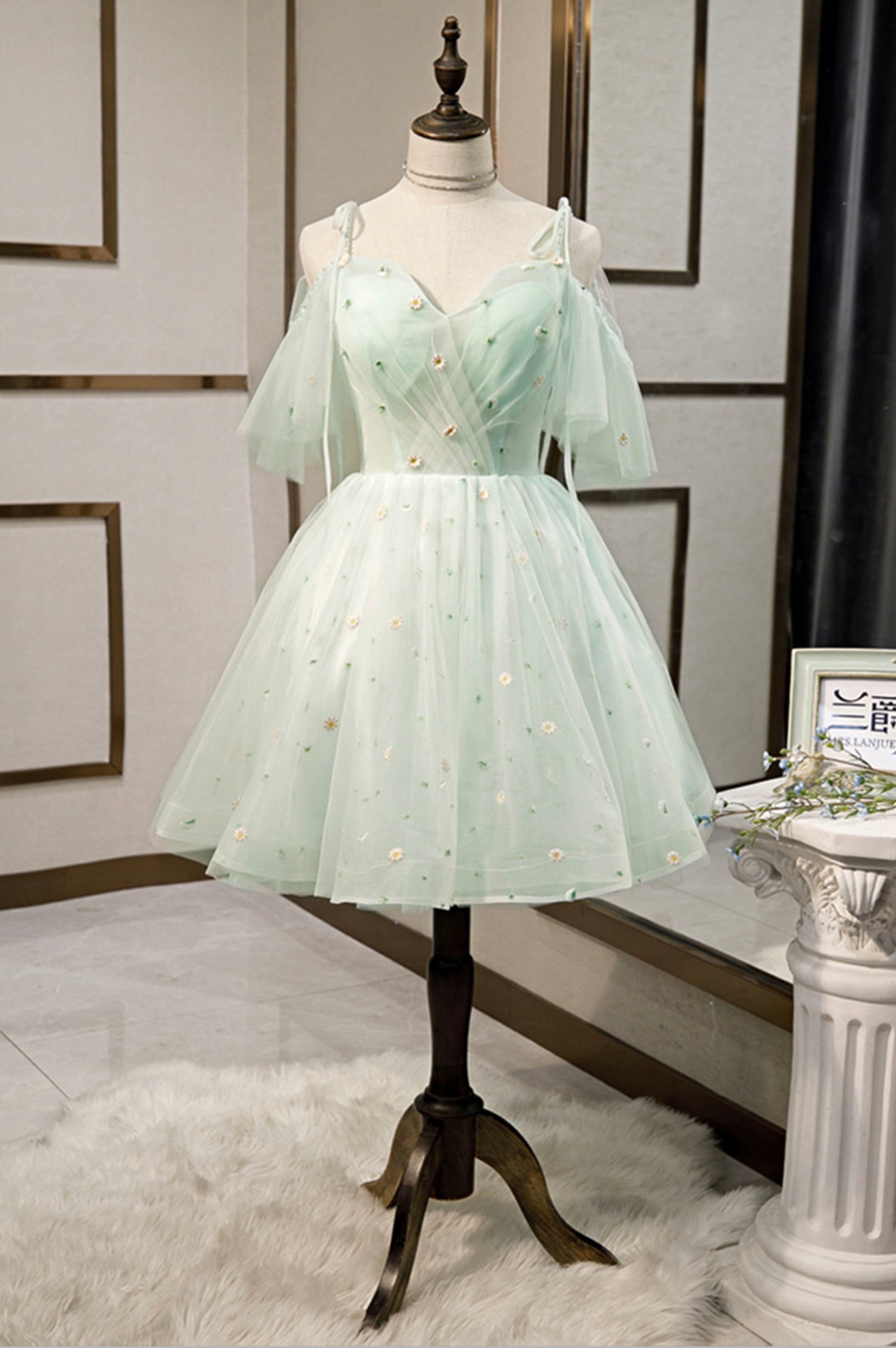 Mint Green Tulle Lace Short Homecoming Dress, A-Line Mini Party Dress Mint Green Tulle Lace Short Homecoming Dress, A-Line Mini Party Dress