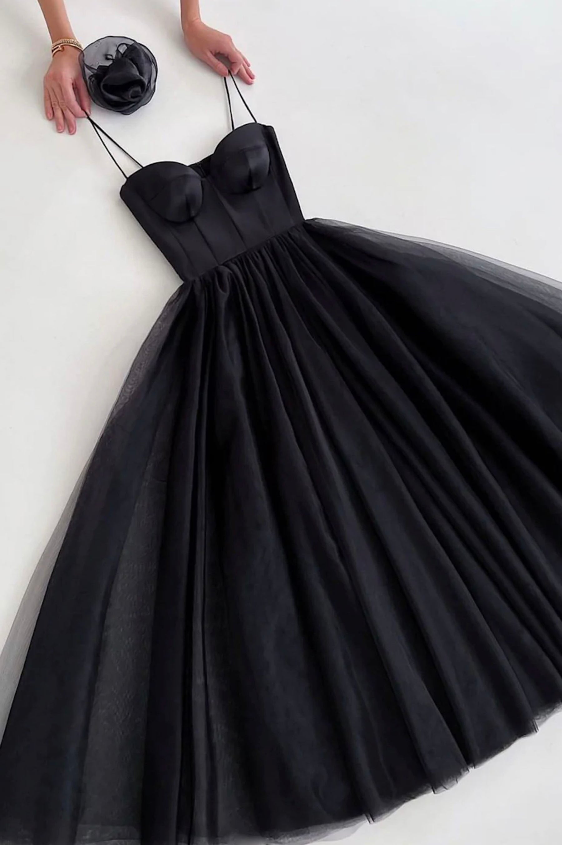 Black Spaghetti Tulle Short Prom Dress, Black Homecoming Party Dress