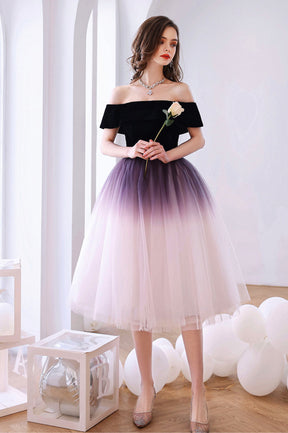 Cute Gradient Tulle Short Prom Dress Pageant Dress, Off the Shoulder Evening Party Dress