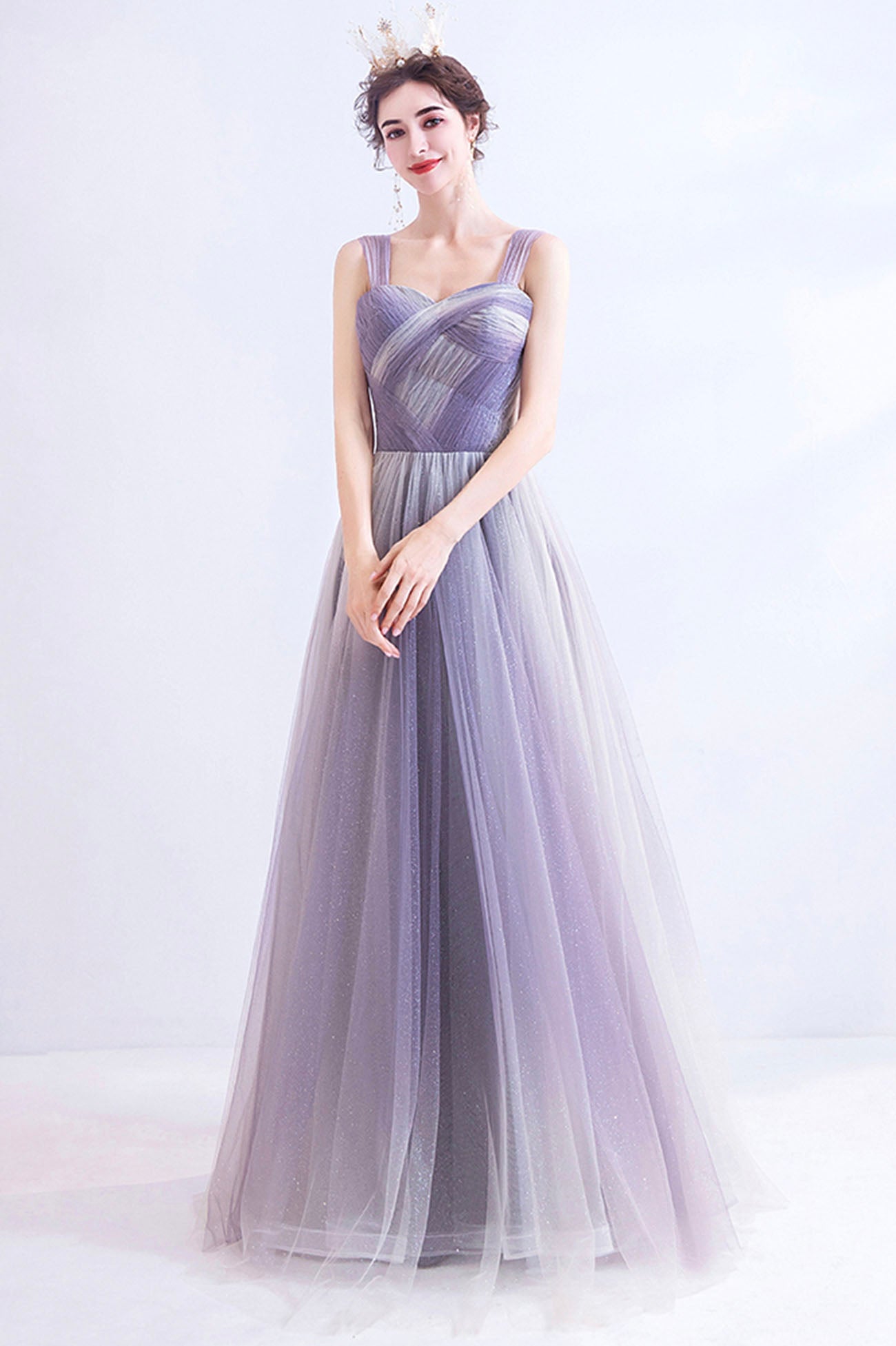 Unique Purple Tulle Long Formal Dress, A-Line Evening Graduation Dress Unique Purple Tulle Long Formal Dress, A-Line Evening Graduation Dress