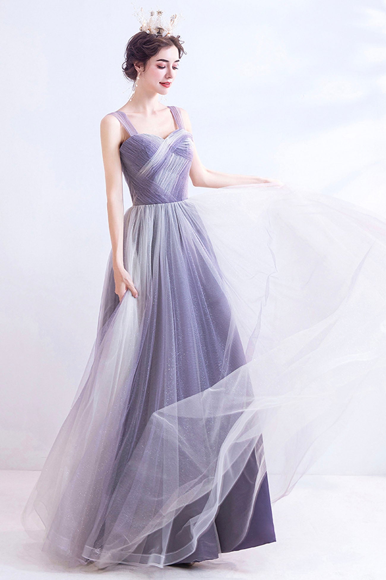 Unique Purple Tulle Long Formal Dress, A-Line Evening Graduation Dress Unique Purple Tulle Long Formal Dress, A-Line Evening Graduation Dress