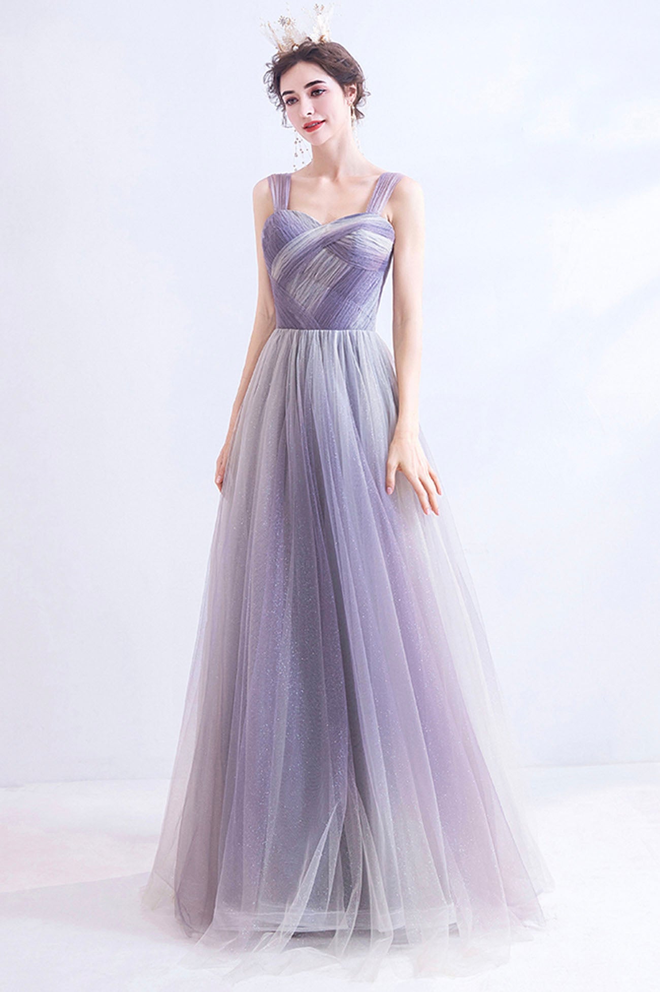 Unique Purple Tulle Long Formal Dress, A-Line Evening Graduation Dress Unique Purple Tulle Long Formal Dress, A-Line Evening Graduation Dress
