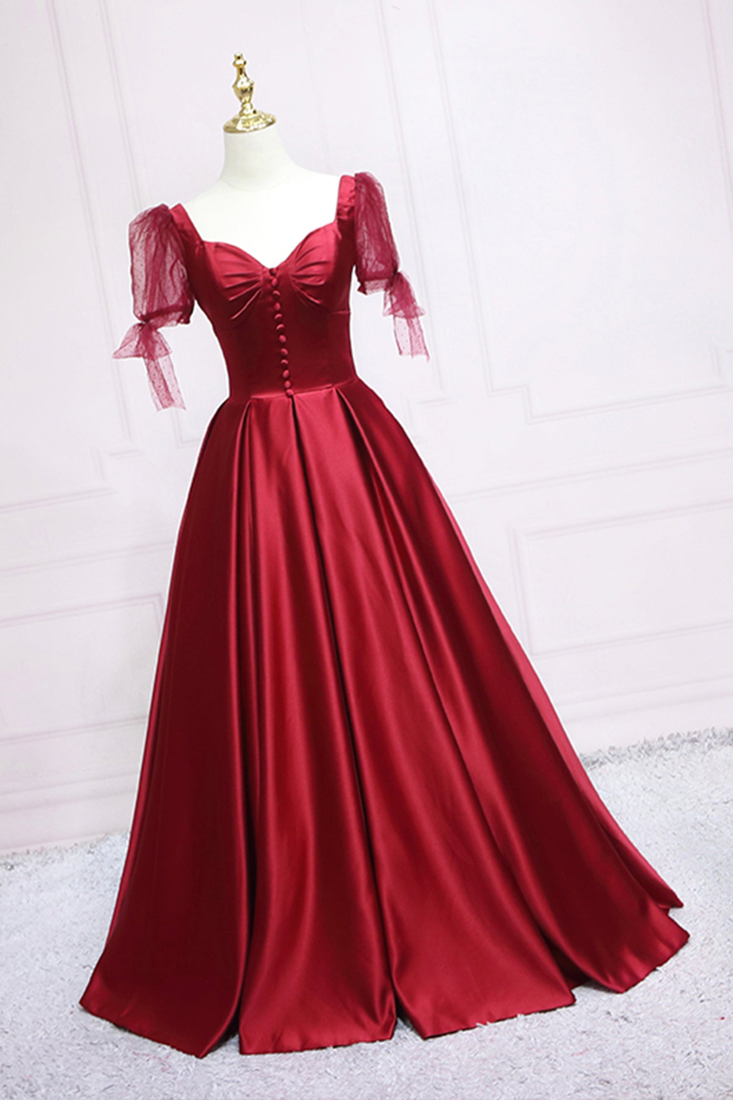 Red Satin Sweetheart Neckline Long Formal Dress, A-Line Evening Graduation Dress