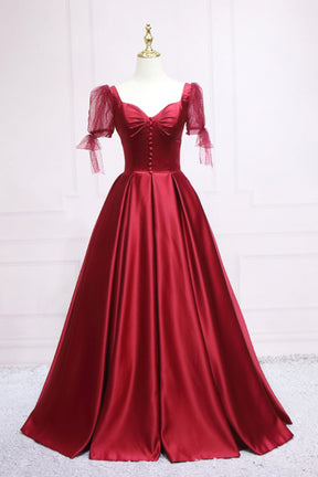 Red Satin Sweetheart Neckline Long Formal Dress, A-Line Evening Gradua Red Satin Sweetheart Neckline Long Formal Dress, A-Line Evening Gradua