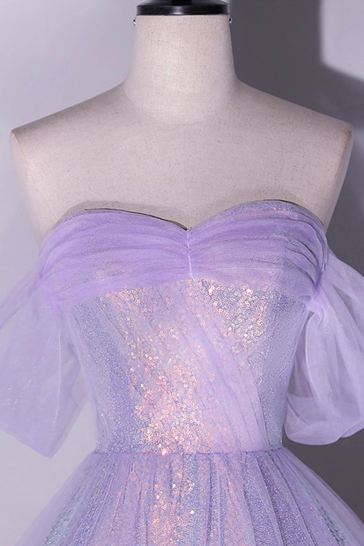 Purple Sequins Long A-Line Prom Dress, Off the Shoulder Evening Party Dress