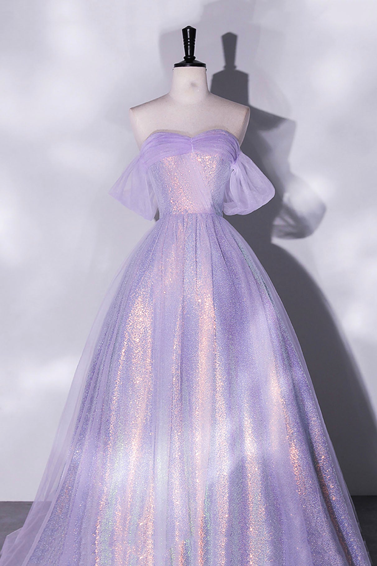 Purple Sequins Long A-Line Prom Dress, Off the Shoulder Evening Party Purple Sequins Long A-Line Prom Dress, Off the Shoulder Evening Party