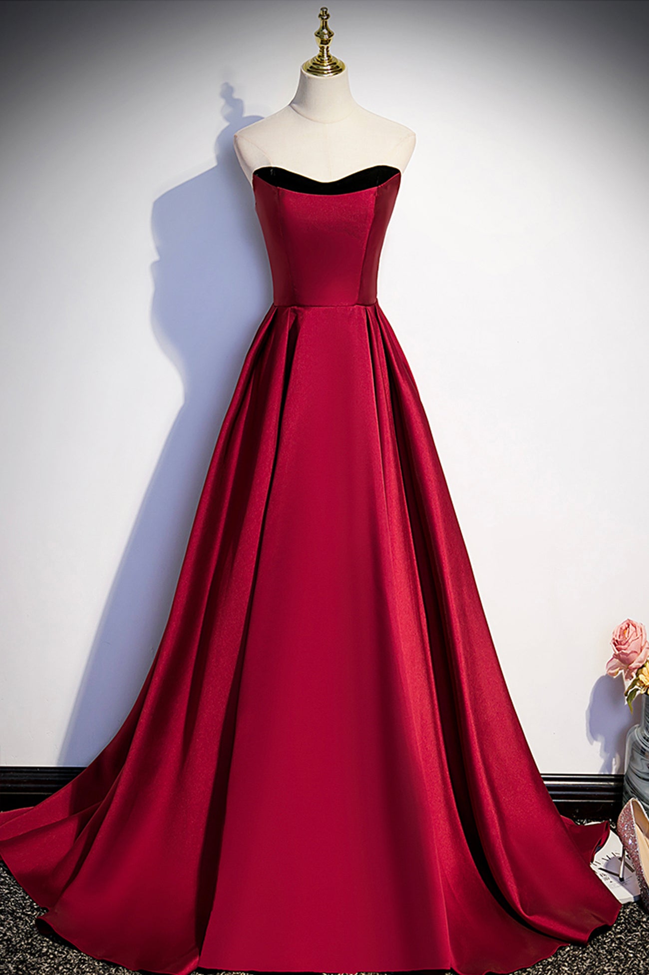 Burgundy Satin Long Prom Dress, Simple A-Line Evening Party Dress