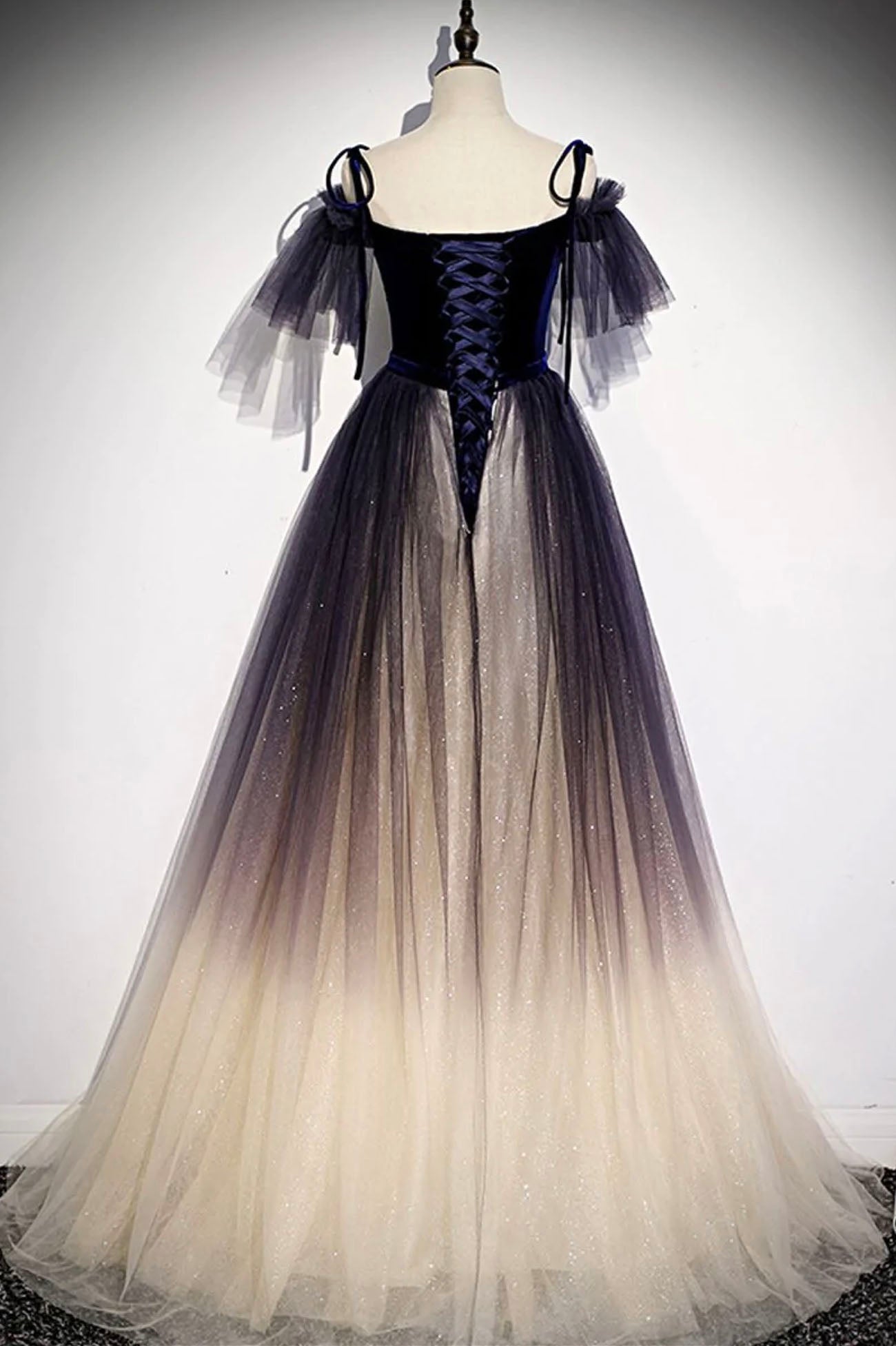 gradation dress design Blue Gradient Tulle Straps A-line Long Party Dress Formal Dress, Gradient Evening Dresses