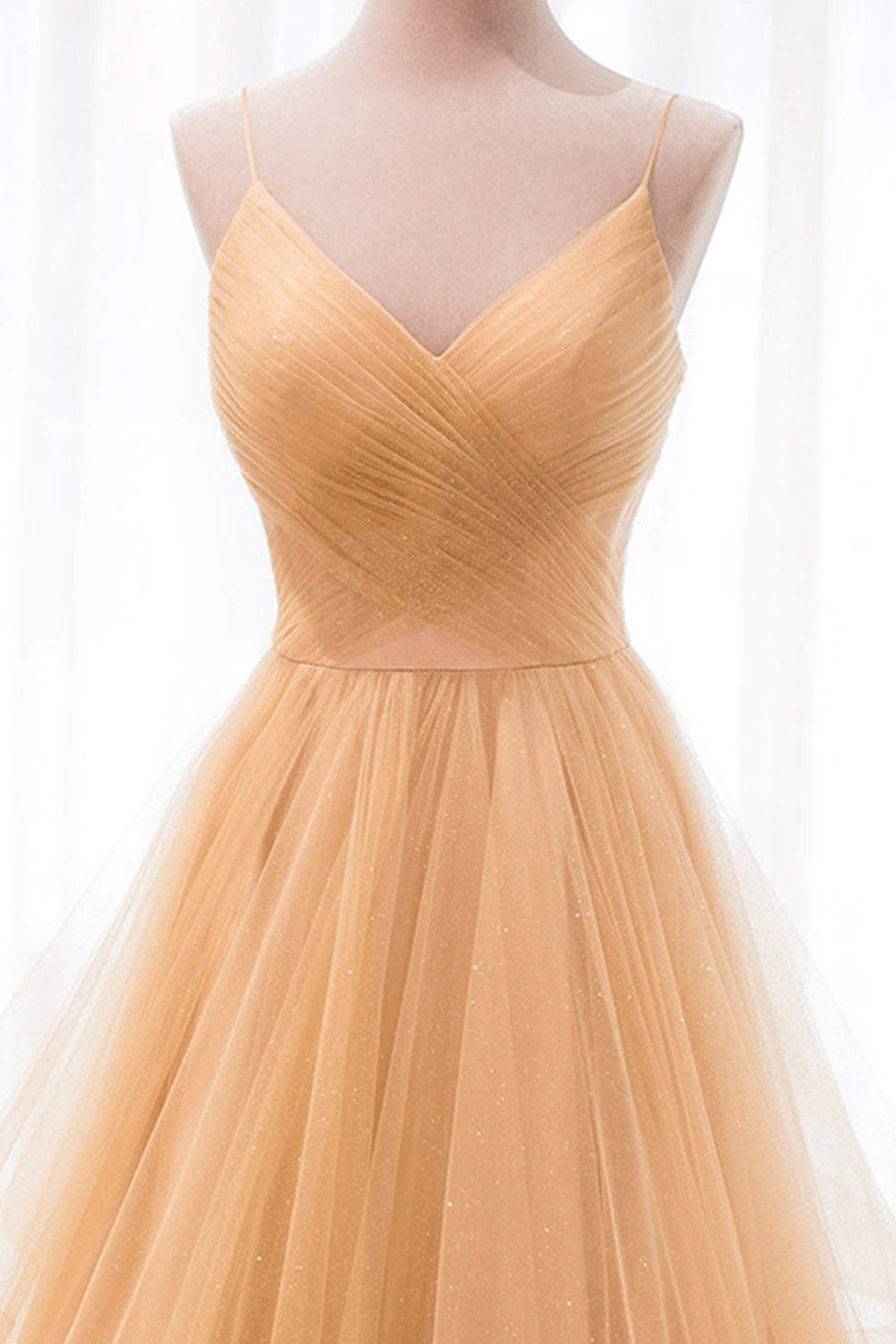 Gold V-Neck Tulle Long Prom Dress, A-Line Evening Dress Gold V-Neck Tulle Long Prom Dress, A-Line Evening Dress