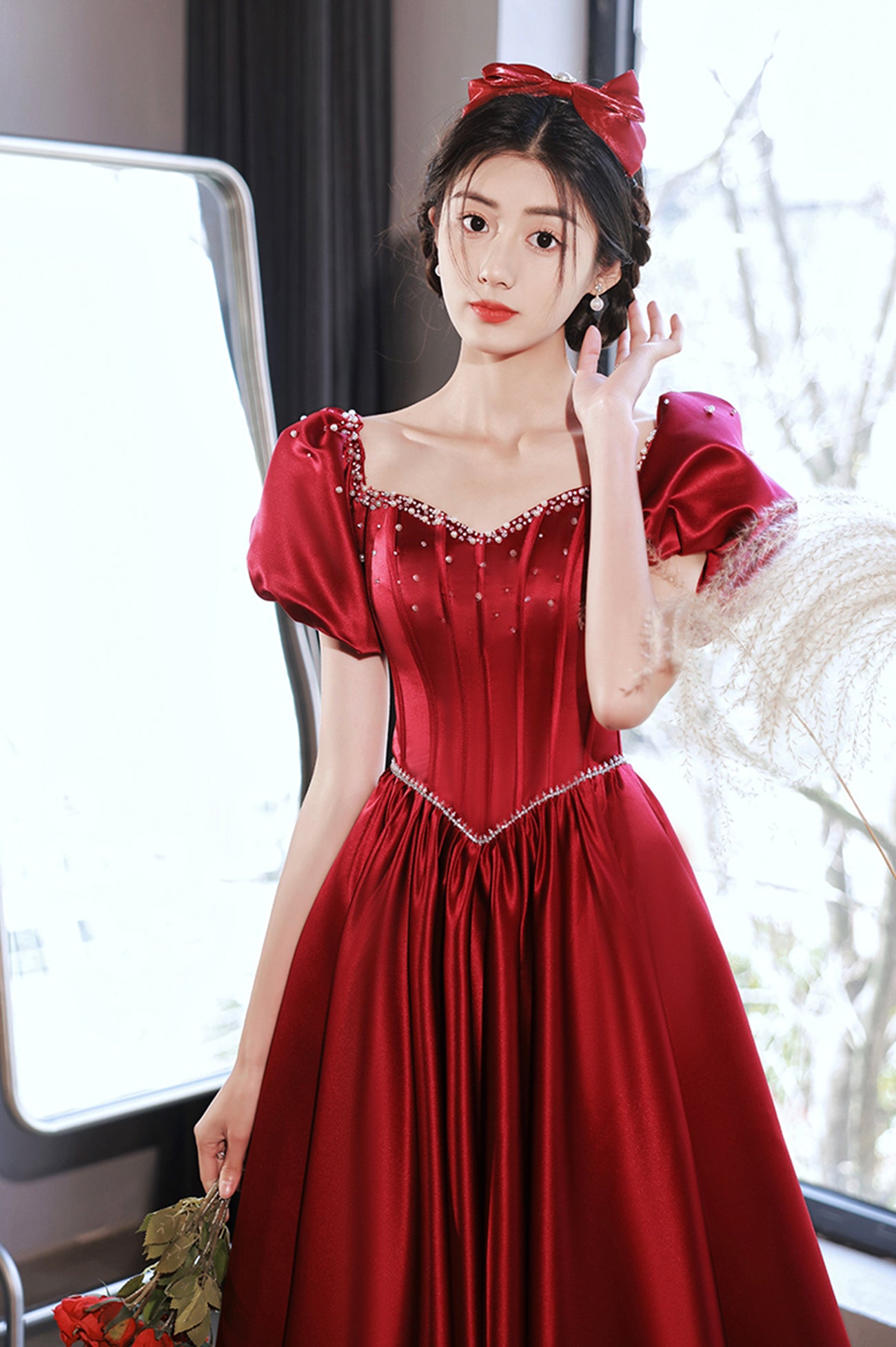 satin dress graduation Simple Red Satin Long Prom Dress, Formal Graduation Dresses US 6 / Custom Color