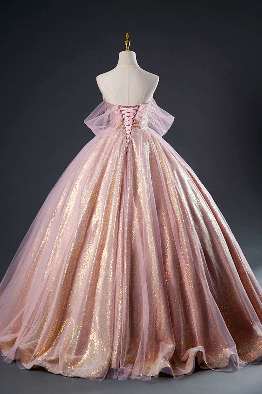 Shiny Tulle Sequins Long Prom Dress, Beautiful Pink Formal Dress Sweet