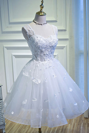 White Tulle Lace Short Prom Dress Pageant Dress, Cute Knee Length Party Dress