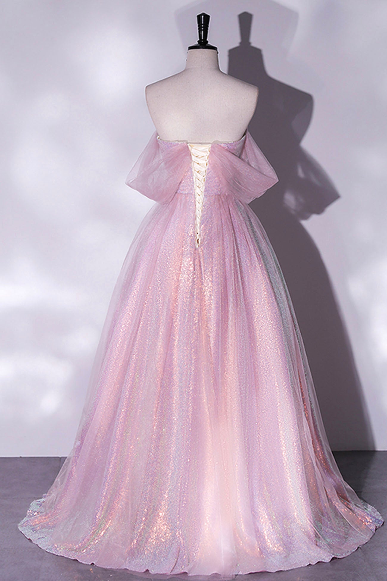 Pink Sequins Long A-Line Prom Dress, Off the Shoulder Evening Party Dr Pink Sequins Long A-Line Prom Dress, Off the Shoulder Evening Party Dr