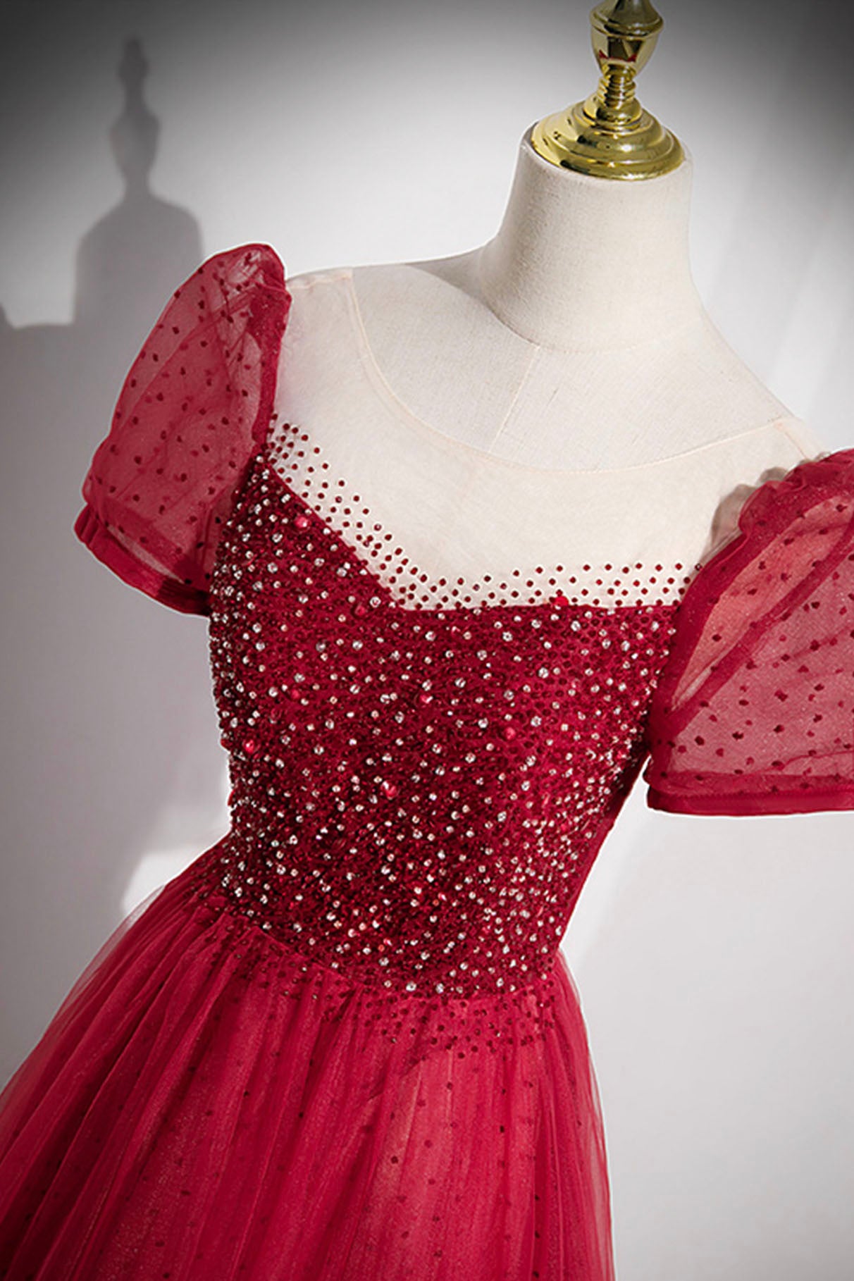 pgmdress Fuchsia A-Line Tulle Scoop Neckline Applique Slit Long Prom Dress US12 / Red