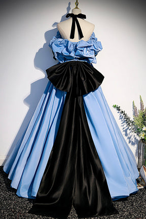 Blue Satin Long Prom Dress, Off the Shoulder Formal Evening Dress