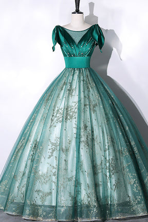 Green Satin Tulle Long Prom Dress, Elegant A-Line Formal Dress Green Satin Tulle Long Prom Dress, Elegant A-Line Formal Dress