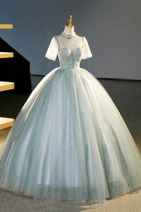Beautiful Tulle Long A-Line Prom Dress, Gray Green  Formal Dress Sweet 16 dress