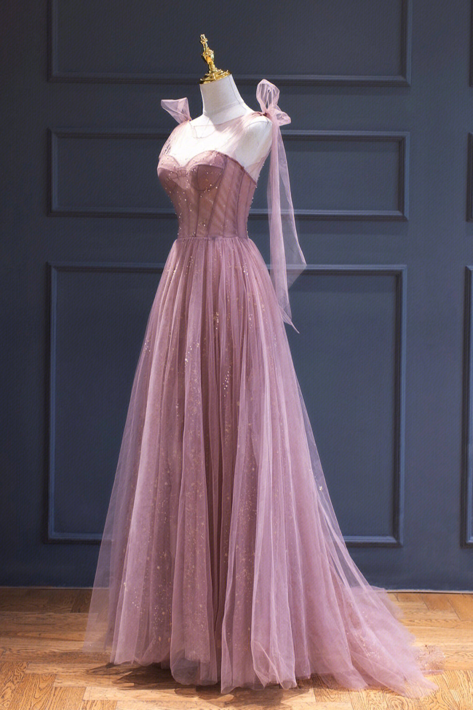 Pink Tulle Long A-Line Prom Dress, Pink Evening Dress with Corset Pink Tulle Long A-Line Prom Dress, Pink Evening Dress with Corset