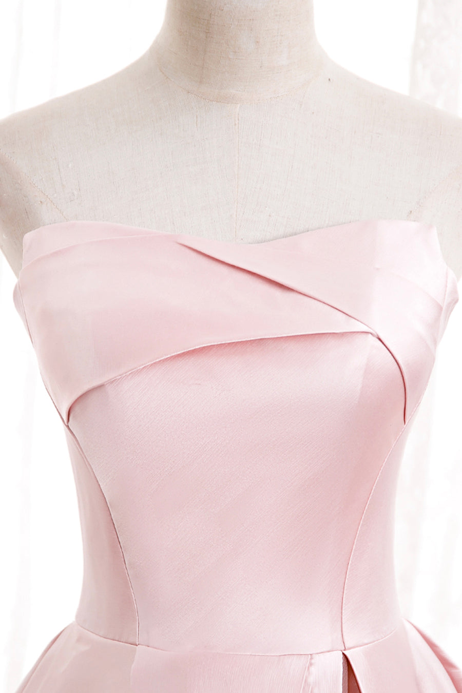 Elegant Long Satin Sleeve Pink Prom Dresses With Rhinestone