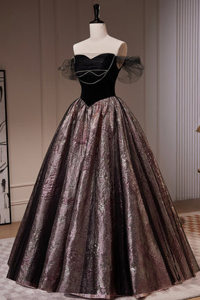 Black Satin Tulle Long Prom Dress, A-Line Off Shoulder Evening Dress Formal Dress