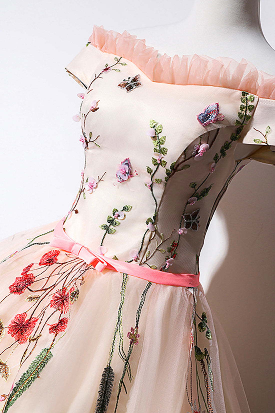 Cute Tulle Lace Long Formal Dress, A-Line Off Shoulder Party Dress