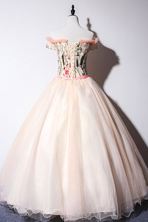 Cute Tulle Lace Long Formal Dress, A-Line Off Shoulder Party Dress
